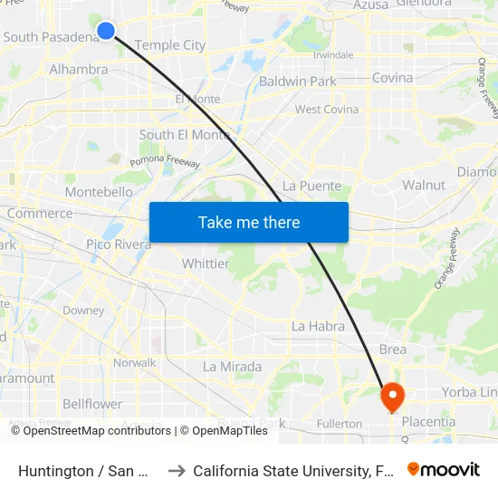 Huntington / San Marino to California State University, Fullerton map
