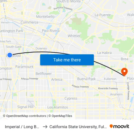 Imperial / Long Beach to California State University, Fullerton map