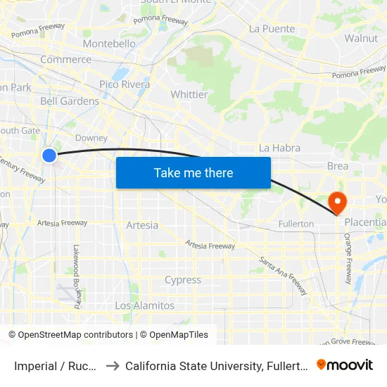 Imperial / Ruchti to California State University, Fullerton map