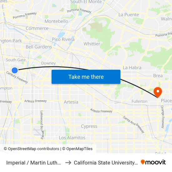 Imperial / Martin Luther King Jr to California State University, Fullerton map