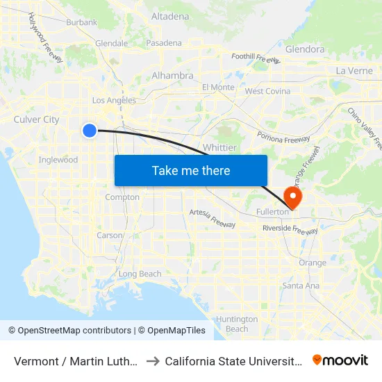 Vermont / Martin Luther King Jr to California State University, Fullerton map