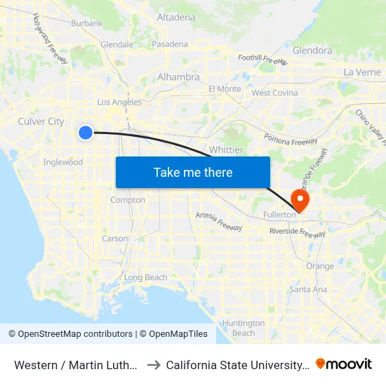 Western / Martin Luther King Jr to California State University, Fullerton map