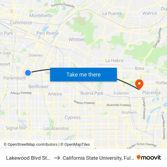 Lakewood Blvd Station to California State University, Fullerton map