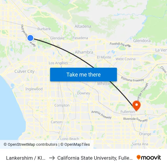Lankershim / Kling to California State University, Fullerton map