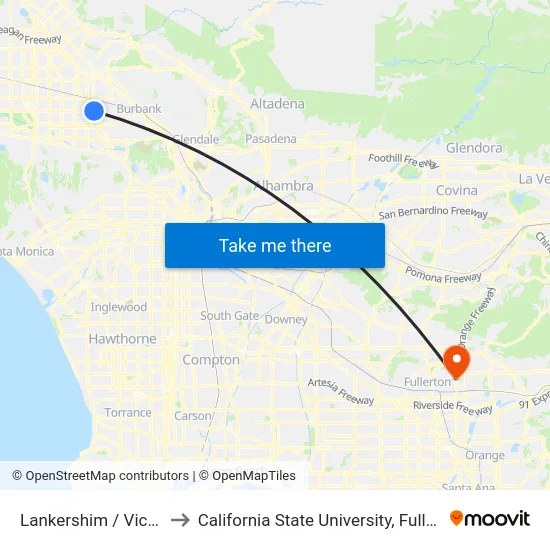 Lankershim / Victory to California State University, Fullerton map
