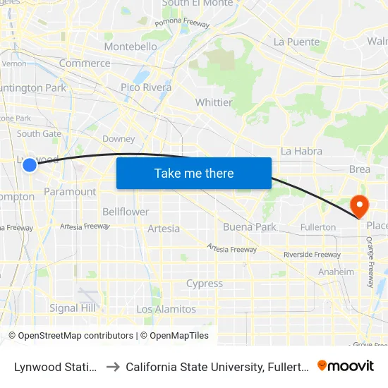 Lynwood Station to California State University, Fullerton map
