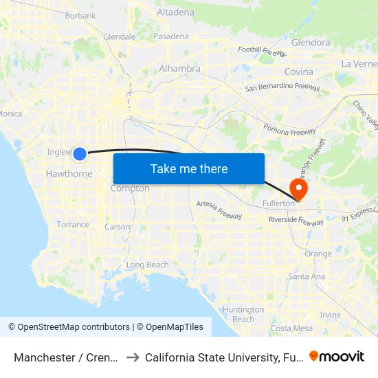 Manchester / Crenshaw to California State University, Fullerton map