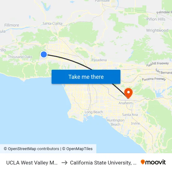 UCLA West Valley Med Cntr to California State University, Fullerton map