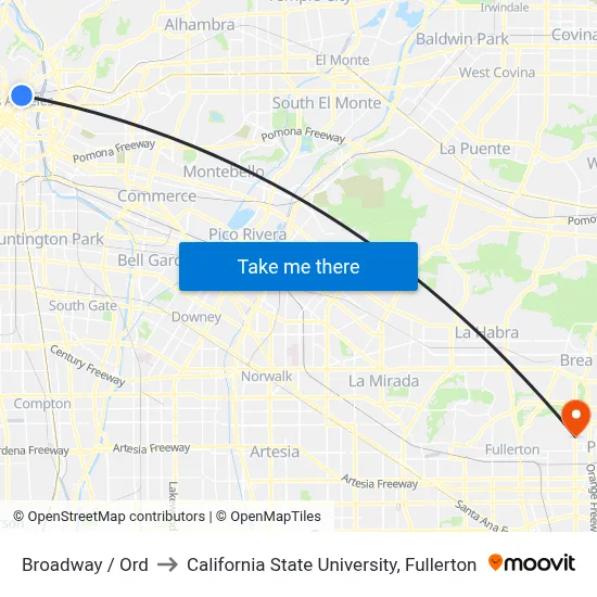 Broadway / Ord to California State University, Fullerton map