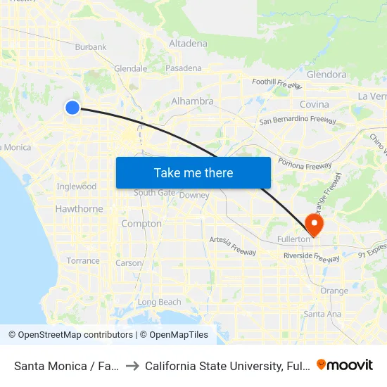 Santa Monica / Fairfax to California State University, Fullerton map