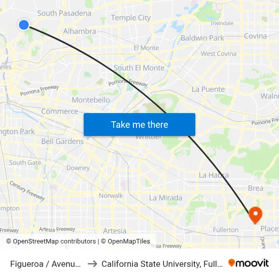 Figueroa / Avenue 50 to California State University, Fullerton map