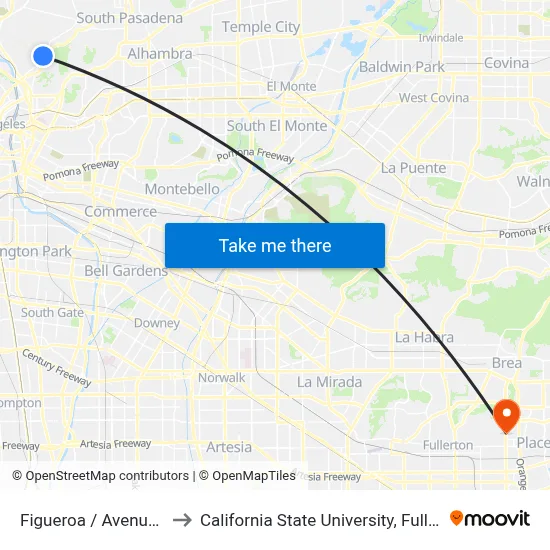 Figueroa / Avenue 45 to California State University, Fullerton map