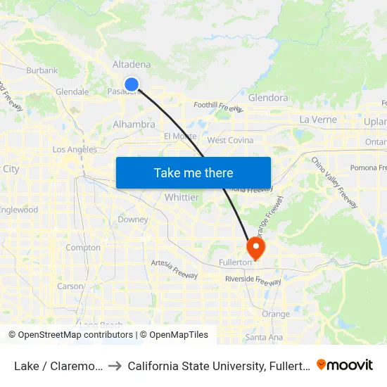 Lake / Claremont to California State University, Fullerton map