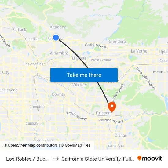 Los Robles / Buckeye to California State University, Fullerton map