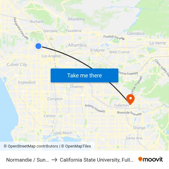 Normandie / Sunset to California State University, Fullerton map