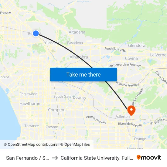 San Fernando / Scott to California State University, Fullerton map