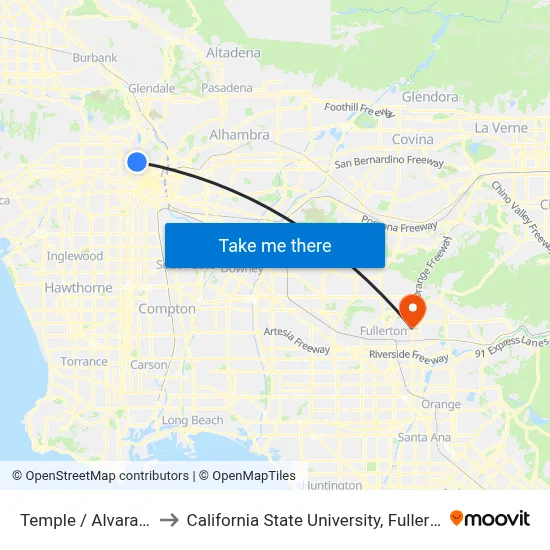 Temple / Alvarado to California State University, Fullerton map