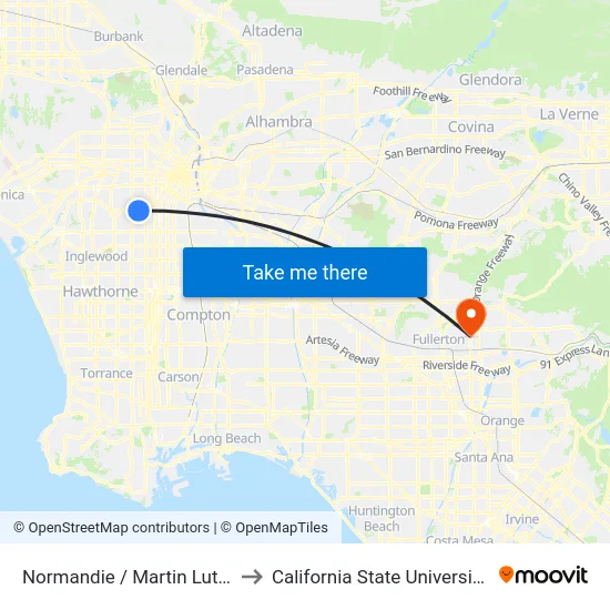Normandie / Martin Luther King Jr to California State University, Fullerton map