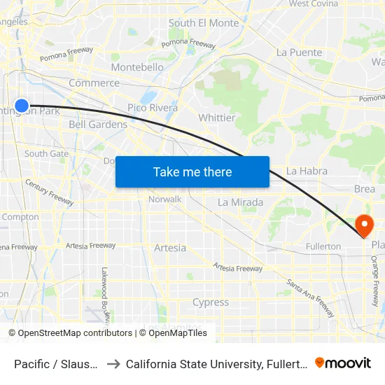 Pacific / Slauson to California State University, Fullerton map