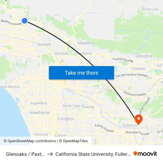 Glenoaks / Paxton to California State University, Fullerton map