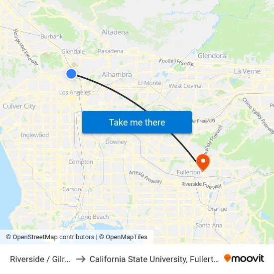 Riverside / Gilroy to California State University, Fullerton map