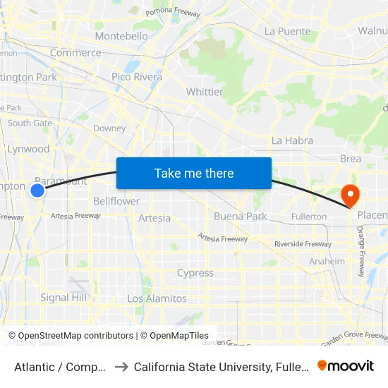 Atlantic / Compton to California State University, Fullerton map