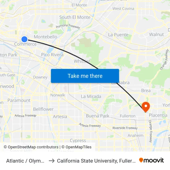 Atlantic / Olympic to California State University, Fullerton map