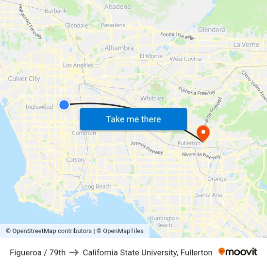 Figueroa / 79th to California State University, Fullerton map