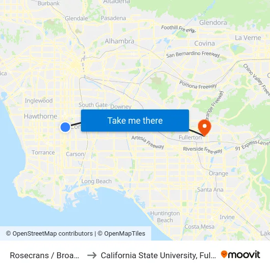 Rosecrans / Broadway to California State University, Fullerton map