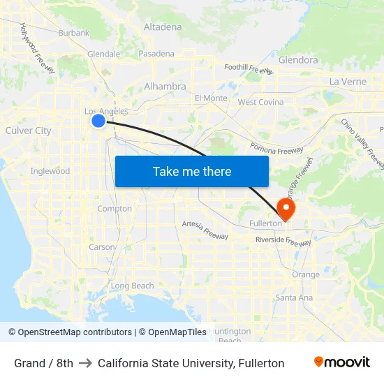 Grand / 8th to California State University, Fullerton map