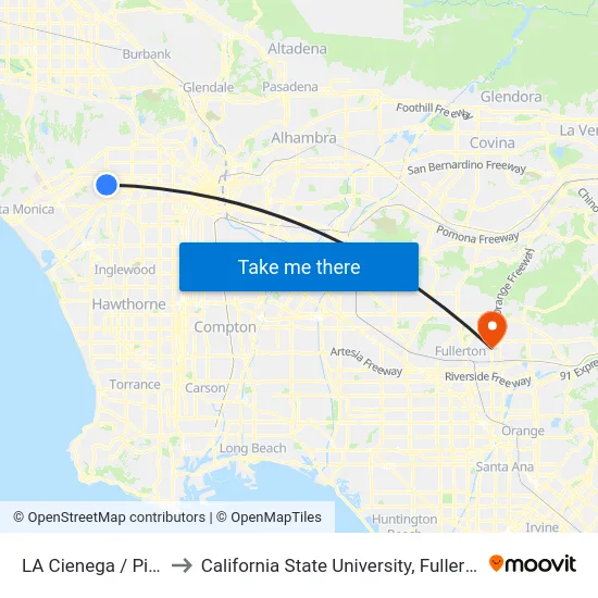 LA Cienega / Pico to California State University, Fullerton map