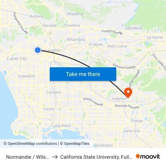 Normandie / Wilshire to California State University, Fullerton map