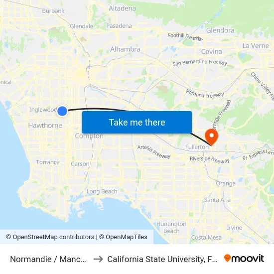 Normandie / Manchester to California State University, Fullerton map