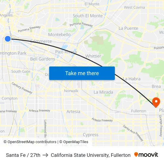 Santa Fe / 27th to California State University, Fullerton map