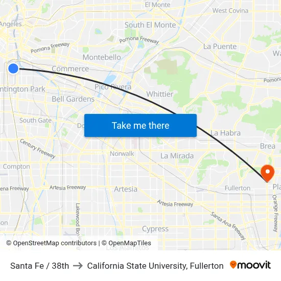 Santa Fe / 38th to California State University, Fullerton map