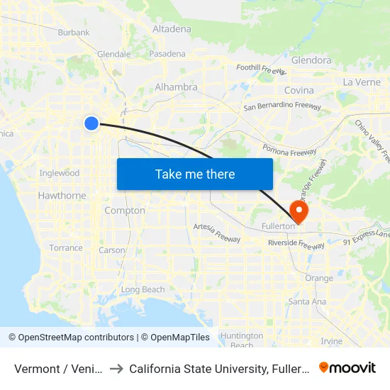 Vermont / Venice to California State University, Fullerton map