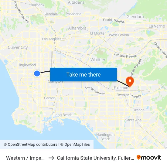 Western / Imperial to California State University, Fullerton map