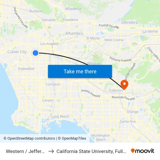 Western / Jefferson to California State University, Fullerton map