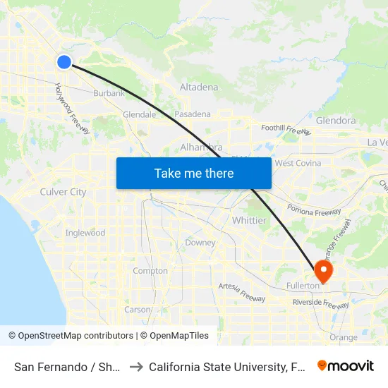 San Fernando / Sheldon to California State University, Fullerton map