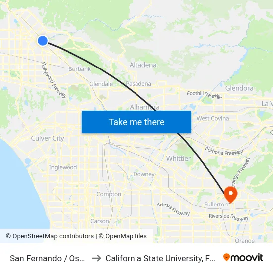 San Fernando / Osborne to California State University, Fullerton map