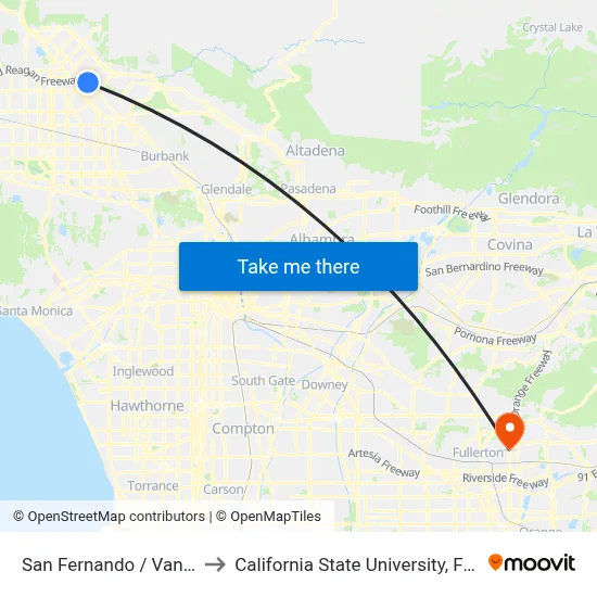 San Fernando / Van Nuys to California State University, Fullerton map