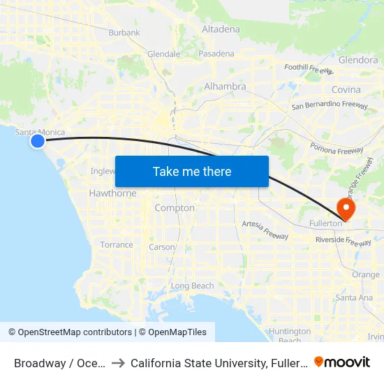 Broadway / Ocean to California State University, Fullerton map
