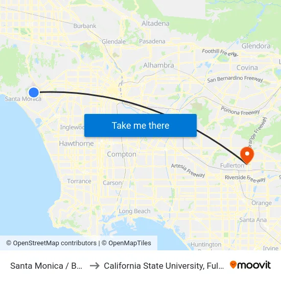 Santa Monica / Bundy to California State University, Fullerton map