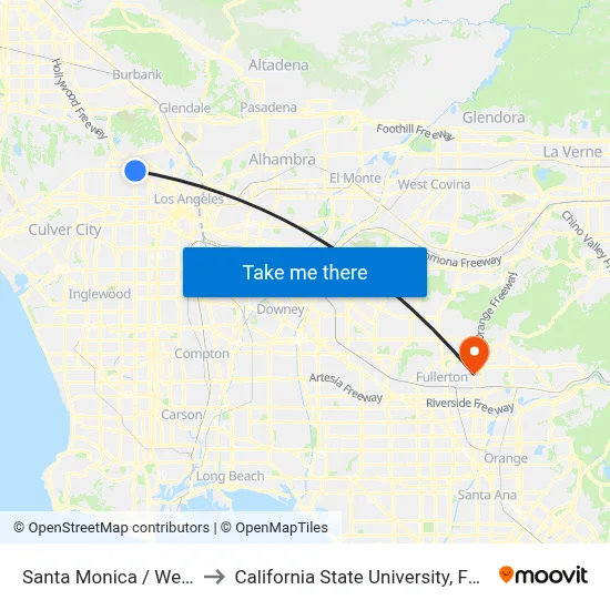 Santa Monica / Western to California State University, Fullerton map