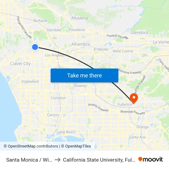 Santa Monica / Wilcox to California State University, Fullerton map