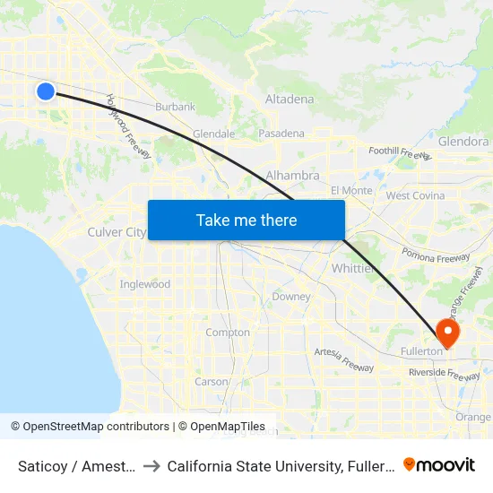 Saticoy / Amestoy to California State University, Fullerton map