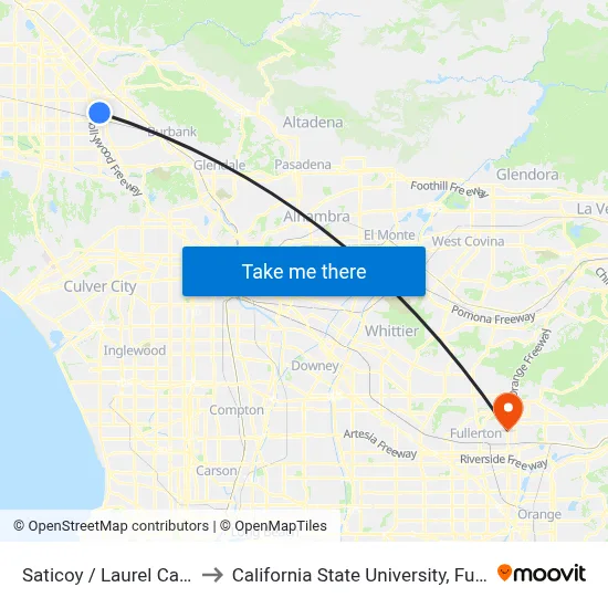 Saticoy / Laurel Canyon to California State University, Fullerton map
