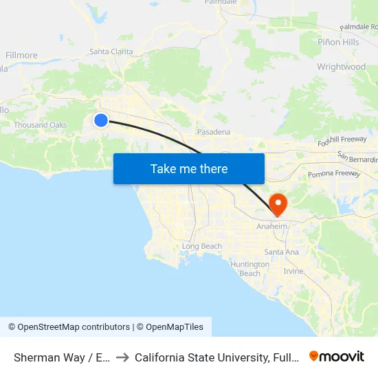 Sherman Way / Eton to California State University, Fullerton map