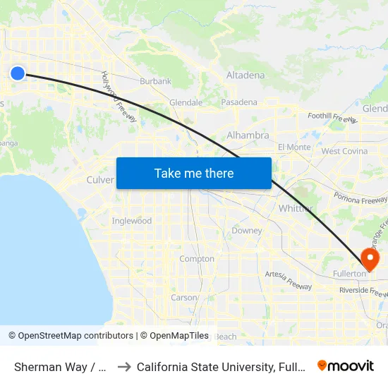 Sherman Way / Oso to California State University, Fullerton map