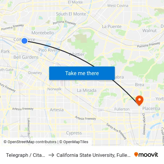 Telegraph / Citadel to California State University, Fullerton map